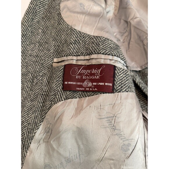 Vintage Haggar Imperial Herringbone Wool Blazer Elbow Patches USA - Picture 14 of 16